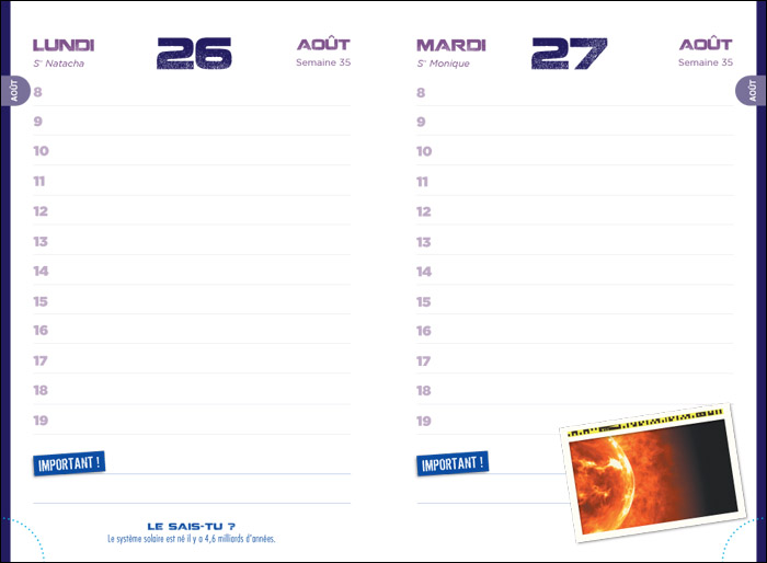 Agenda scolaire 2019-2020 Espace